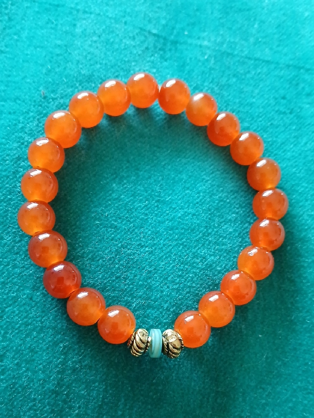 Orange Beaded Stretch Bracelet with Gold Accent - Women's Jewelry